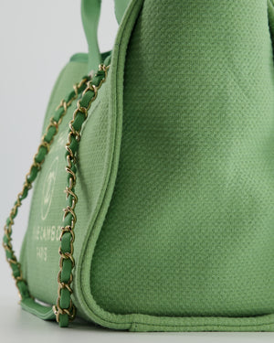 *HOT* Chanel Pistachio Green Canvas Small Deauville Tote Bag with Champagne Gold Hardware