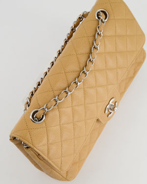 Chanel Chai Latte Medium Classic Double Flap Bag in Caviar with Silver Hardware