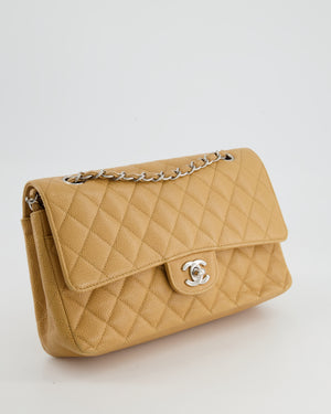 Chanel Chai Latte Medium Classic Double Flap Bag in Caviar with Silver Hardware