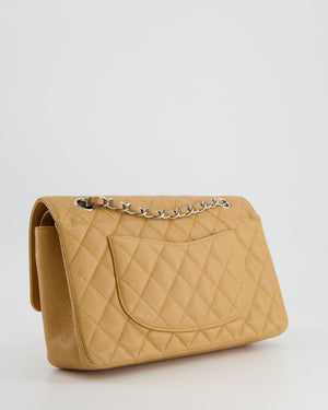 Chanel Chai Latte Medium Classic Double Flap Bag in Caviar with Silver Hardware