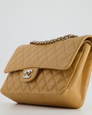 Chanel Chai Latte Medium Classic Double Flap Bag in Caviar with Silver Hardware