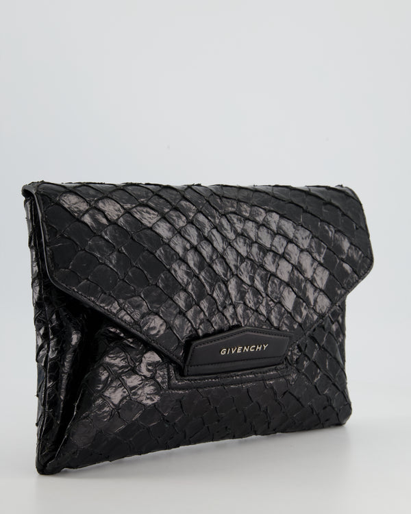 Givenchy Black Pirarucu Antigona Envelope Clutch Bag