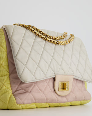 *SUPER FIRE PRICE* Chanel Large Jersey Reissue Pastel Yellow, Grey and Pink with Antique Gold Hardware