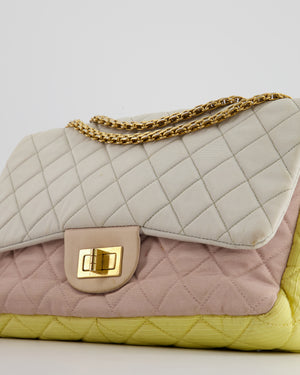 *SUPER FIRE PRICE* Chanel Large Jersey Reissue Pastel Yellow, Grey and Pink with Antique Gold Hardware