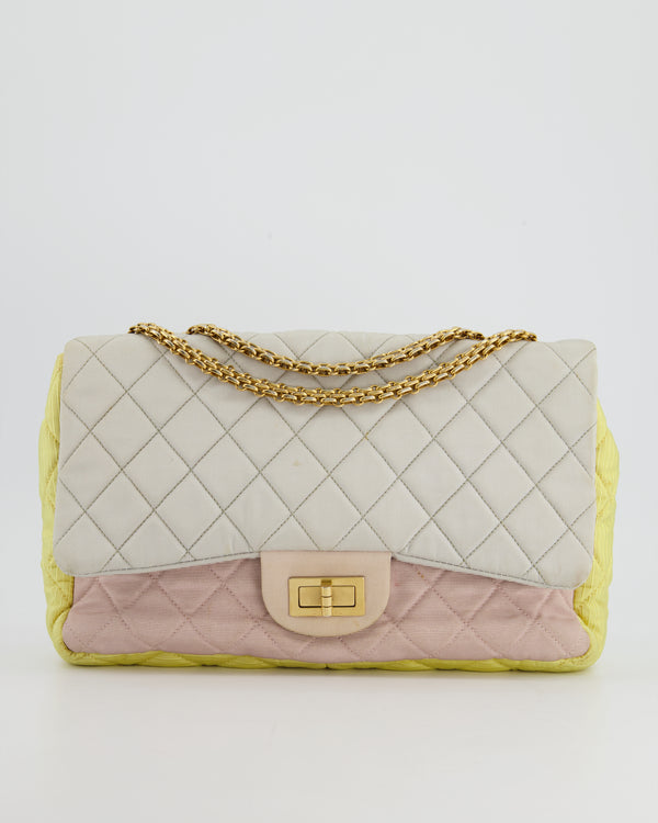 *SUPER FIRE PRICE* Chanel Large Jersey Reissue Pastel Yellow, Grey and Pink with Antique Gold Hardware