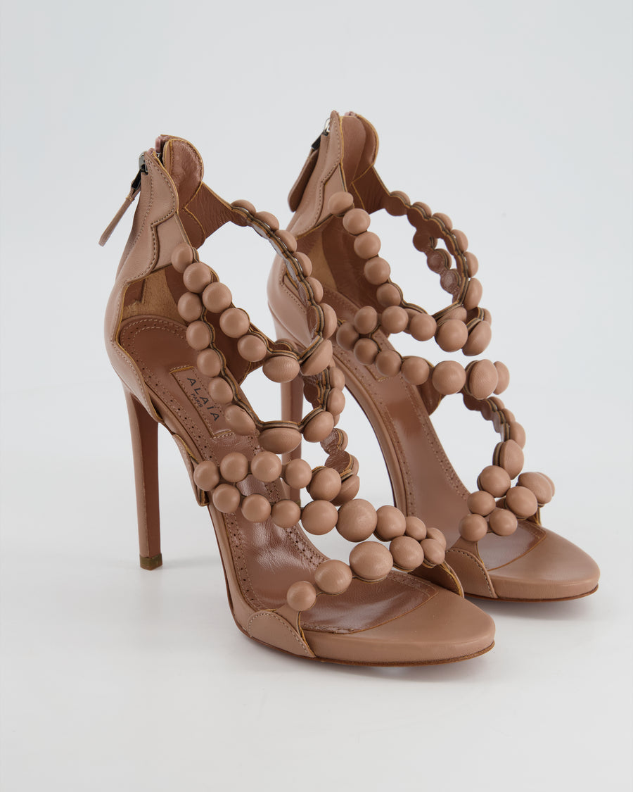 Alaïa Beige Leather Bombe Sandal Heels Size EU 35.5