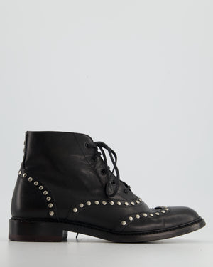 Saint Laurent Black Leather Studded Ankle Boots Size EU 38.5