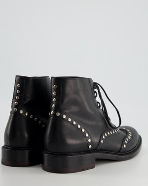 Saint Laurent Black Leather Studded Ankle Boots Size EU 38.5