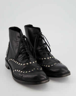 Saint Laurent Black Leather Studded Ankle Boots Size EU 38.5