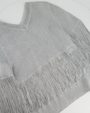 Bottega Veneta Silver Metallic Jumper with Fringe Details Size S (UK 8) RRP £1210