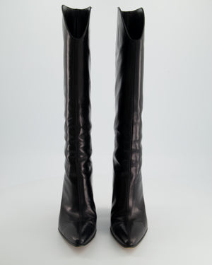 Magda Butrym Black Knee High Pointed Toe Boots with Wooden Heel Detail Size EU 37