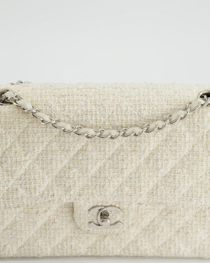 Chanel Vintage White Tweed Classic Double Flap Bag with Silver Hardware RRP - £8,530