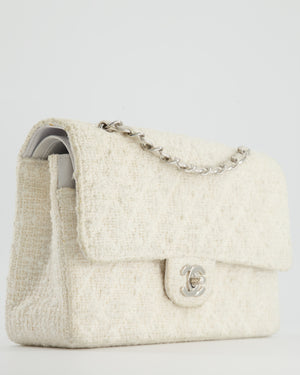 Chanel Vintage White Tweed Classic Double Flap Bag with Silver Hardware RRP - £8,530