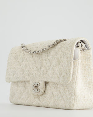 Chanel Vintage White Tweed Classic Double Flap Bag with Silver Hardware RRP - £8,530