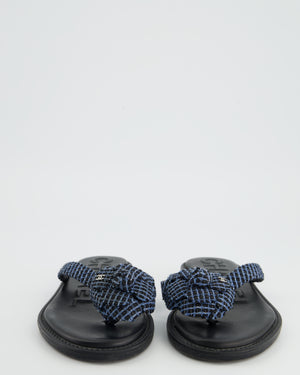 Chanel Blue CC Tweed Slides EU 37.5