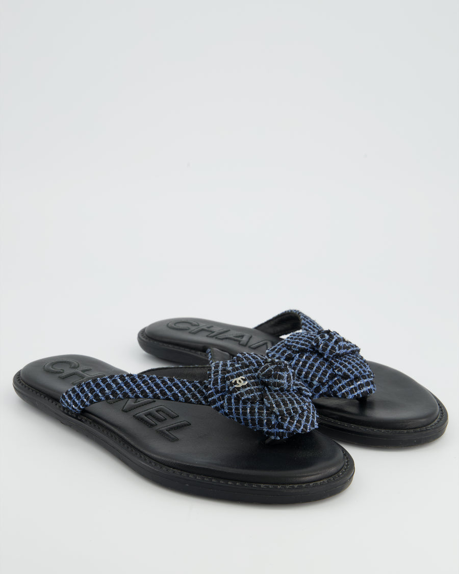 Chanel Blue CC Tweed Slides EU 37.5