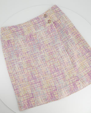 Chanel Purple, Beige and Blue Cotton Tweed Skirt with CC Buttons Detail Size  FR 44 ( UK 16)