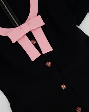 Gucci Black Short-Sleeve Dress with Pink Bow Trim, Crystal Detail Size L (10-12)