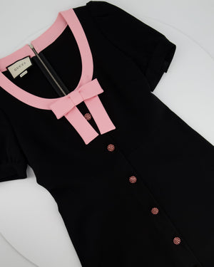 Gucci Black Short-Sleeve Dress with Pink Bow Trim, Crystal Detail Size L (10-12)