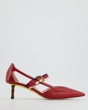 Gucci Red Pointed Sylvie Web Strap Bamboo Heel Sie EU 39