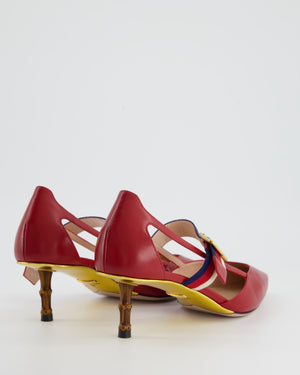 Gucci Red Pointed Sylvie Web Strap Bamboo Heel Sie EU 39