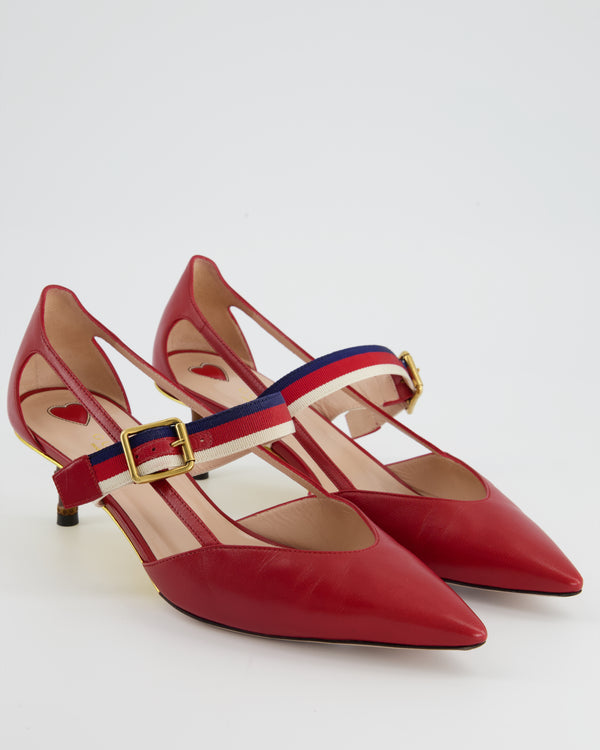 Gucci Red Pointed Sylvie Web Strap Bamboo Heel Sie EU 39