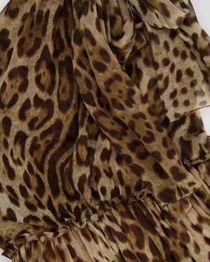 Dolce 
Gabbana Brown Silk Leopard Asymmetric Tiered Midi Dress Size IT 44 (UK 12)