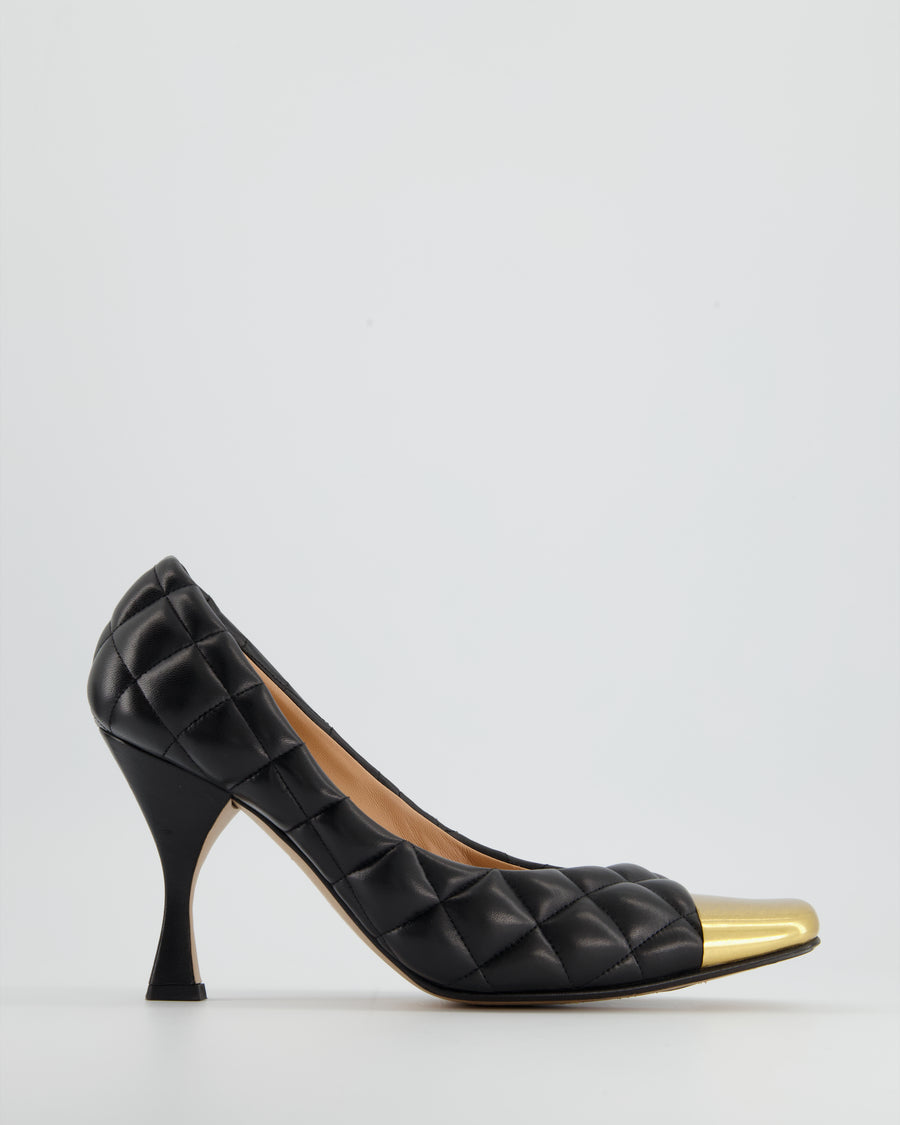 Bottega Veneta Black Quilted Leather Square Metal Cap Toe Pumps Size 39