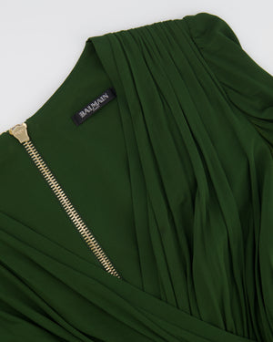 Balmain Green Ruched Long-Sleeve Dress Size FR 38 (UK 10)