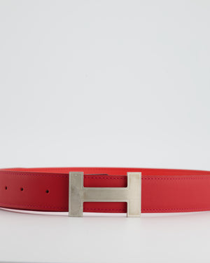 Hermès Red Reversible Constance Belt with Brushed Palladium Buckle Size 85cm