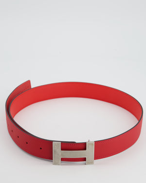 Hermès Red Reversible Constance Belt with Brushed Palladium Buckle Size 85cm