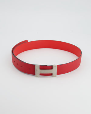 Hermès Red Reversible Constance Belt with Brushed Palladium Buckle Size 85cm