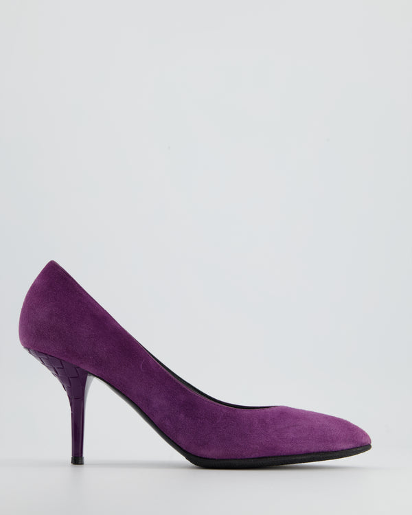 Bottega Veneta Purple Suede Heels with Patent Intrecciato Deatil Size EU 40