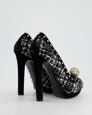 Alexander McQueen Black, White Tweed High Heel with Skull Silver Detail Size EU 38