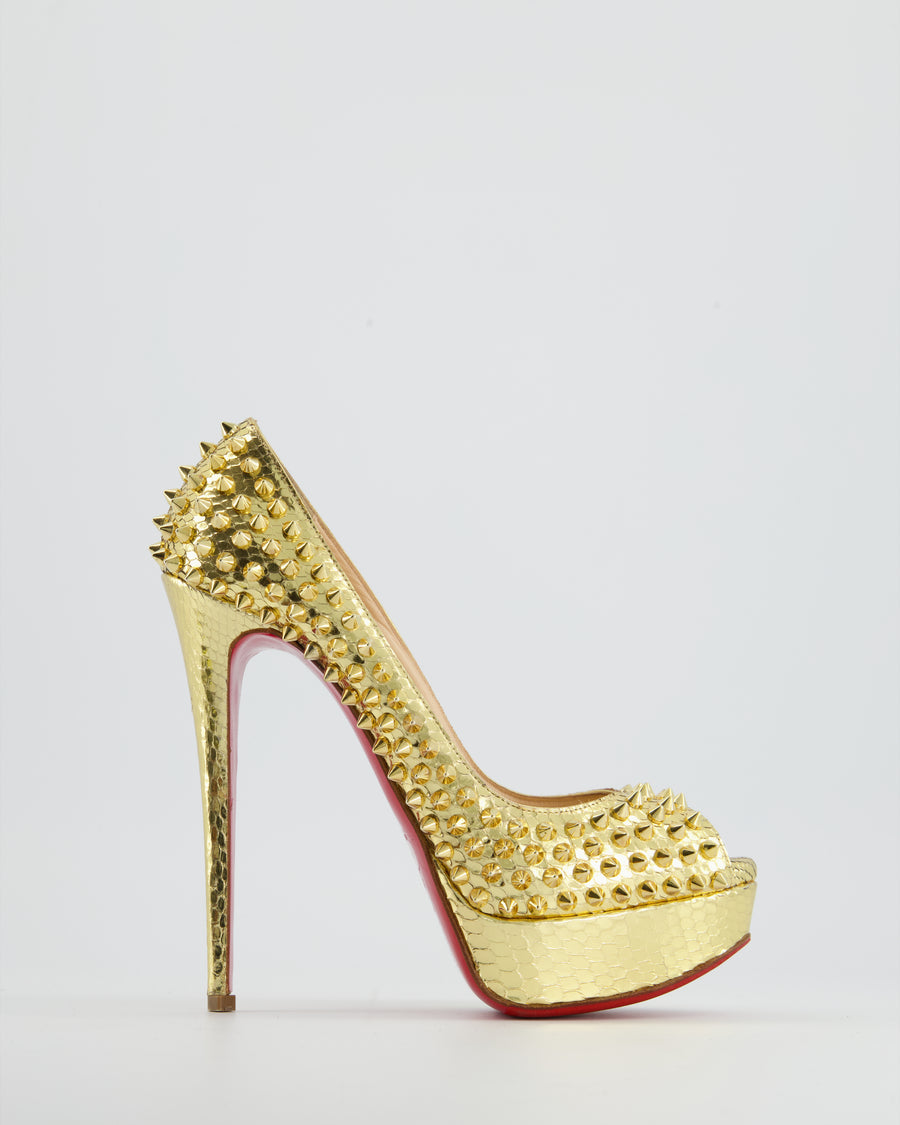 Christian Louboutin Gold Python Embossed Spike High Heel Size EU 38.5