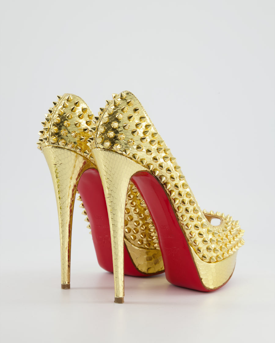 Christian Louboutin Gold Python Embossed Spike High Heel Size EU 38.5