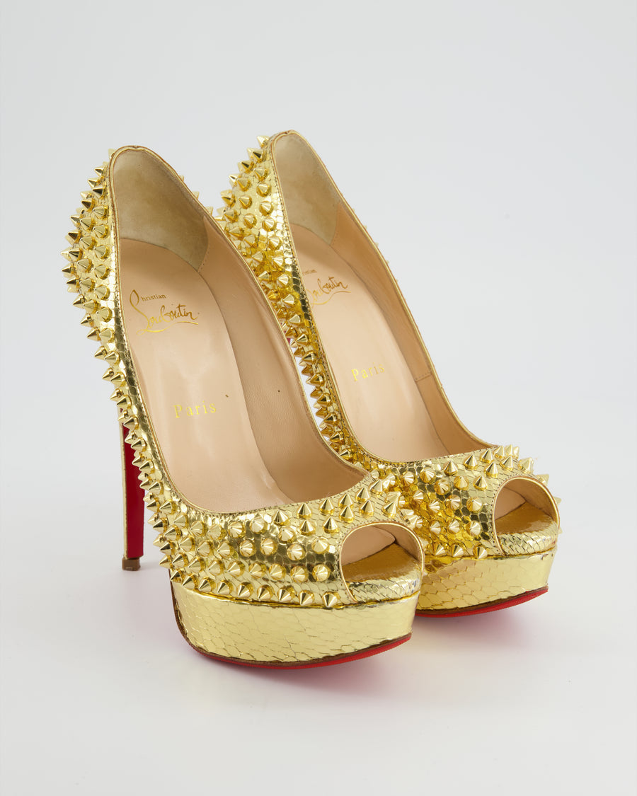 Christian Louboutin Gold Python Embossed Spike High Heel Size EU 38.5