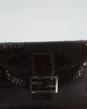 Fendi Vintage Brown Python Baguette Bag with Gun-Metal Hardware