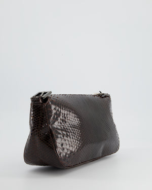 Fendi Vintage Brown Python Baguette Bag with Gun-Metal Hardware