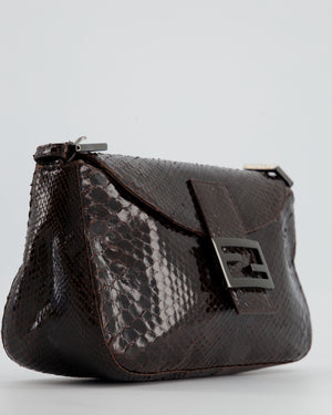 Fendi Vintage Brown Python Baguette Bag with Gun-Metal Hardware