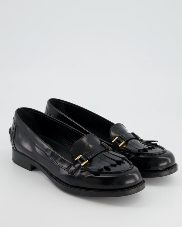 Tod
s Black Patent Leather Tassel Buckle Loafer Size EU 38