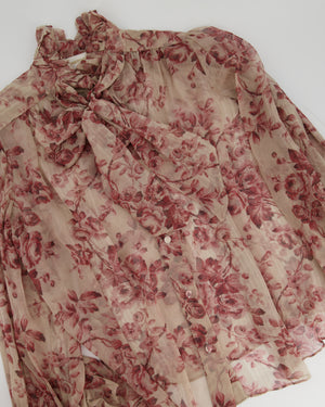 Zimmermann Pink Rose Silk Ruched Collar Shirt with Tie Detail IT 44 (UK 12)