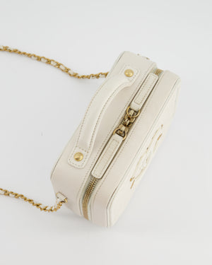 Chanel White Small Vanity Case Bag in Caviar Leather with Champagne Gold Hardware