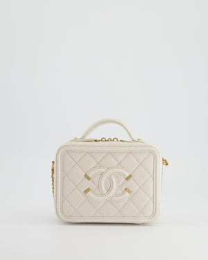 Chanel White Small Vanity Case Bag in Caviar Leather with Champagne Gold Hardware