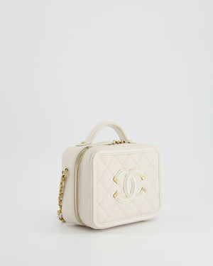 Chanel White Small Vanity Case Bag in Caviar Leather with Champagne Gold Hardware