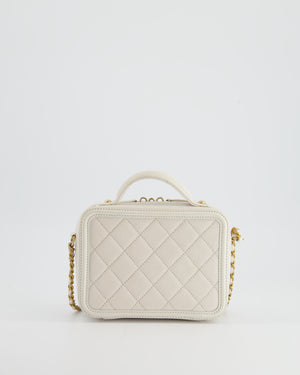 Chanel White Small Vanity Case Bag in Caviar Leather with Champagne Gold Hardware