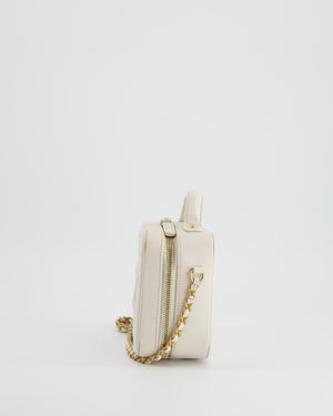 Chanel White Small Vanity Case Bag in Caviar Leather with Champagne Gold Hardware