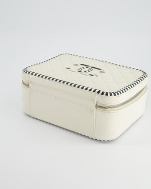 *HOT* Chanel White Caviar Vanity Case with Zebra Motif CC Logo and Silver Hardware