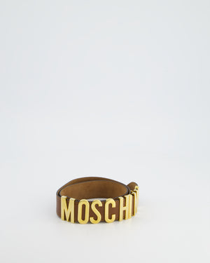 Moschino Brown Leather Logo Belt with Gold Hardware Size 44 (UK 12)