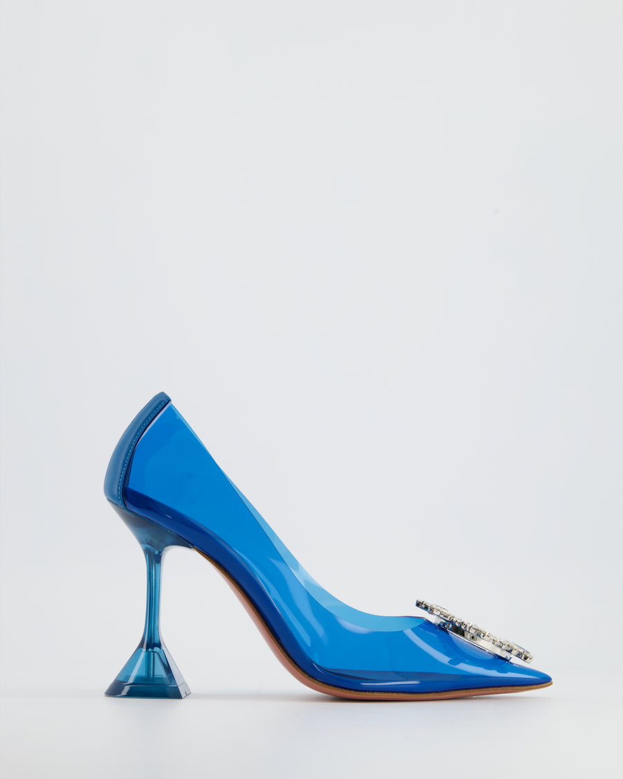 Amina Muaddi Blue Begum PVC Pump with Crystal Detail Size EU 35